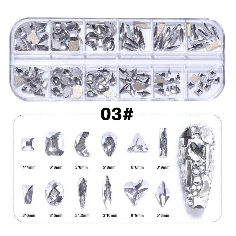 12 Strass per unghie colorati Diamanti di dimensioni miste AB Flatback Lucido Cristallo 3D Glitter Gemme Decorazioni per unghie Strass
