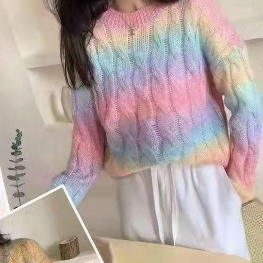 

Осень и зима градиент ретро японский повседневный повседневный свитер женский корейский нишевый внешний вид одежда XXL розовый