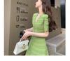 Elegant Women's 2025 French-Style Knit Dress: Summer Retro Socialite Waist-Cinching Design