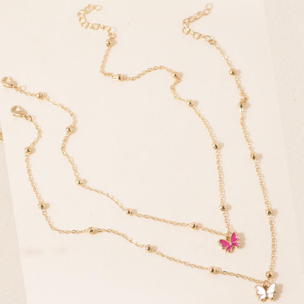 Unique Double Layer Butterfly Necklace For Women Chic Fashionable Alloy Pendant