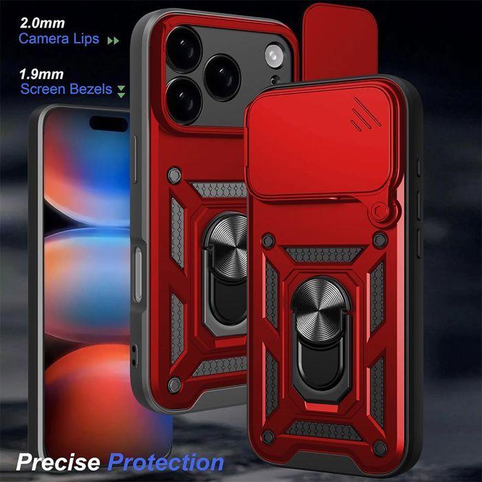 Case for iPhone 18 Pro Max, Shockproof Hard with Ring and Camera Protection - Red