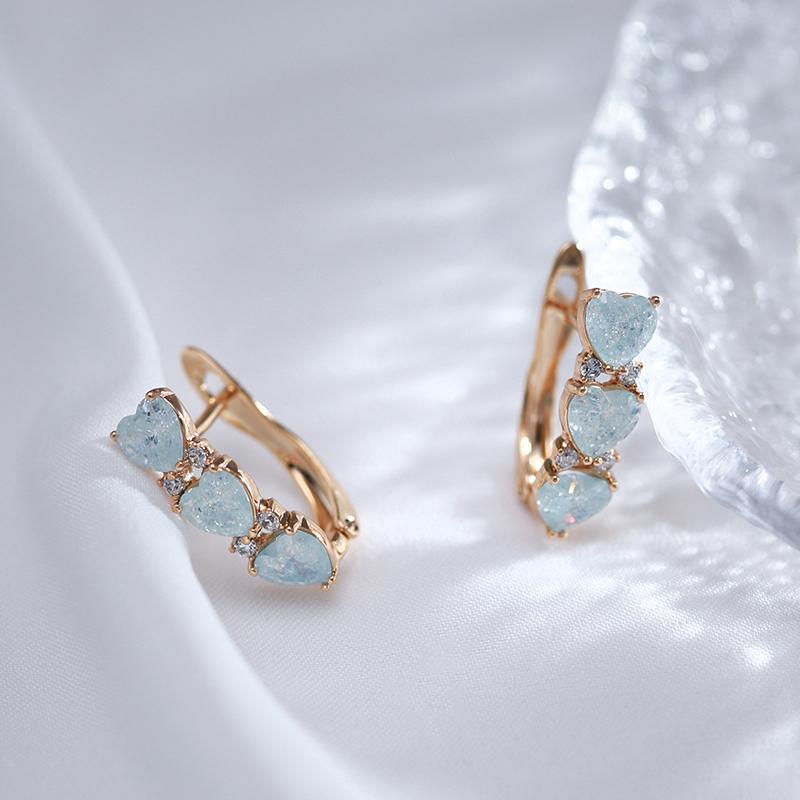 New Blue Heart Zircon Drop Earrings For Women  Rose Gold Color Earrings Vintage Wedding Jewelry Luxury Design Best Gift