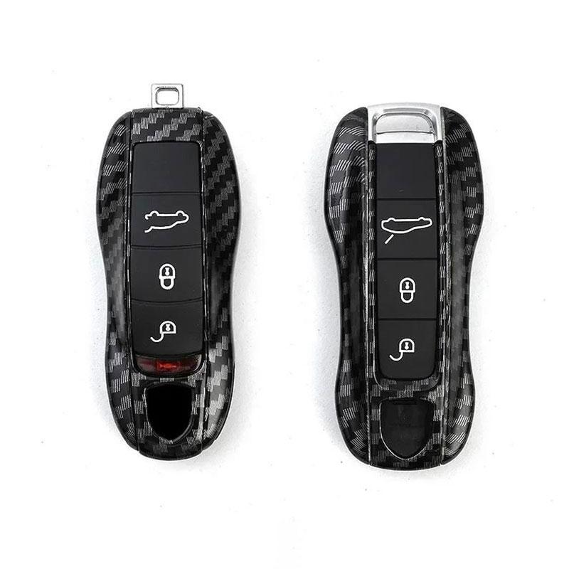 3 Pieces Set Painted Carbon Fiber Car Key Case Cover Suitable For Porsche Boxster Cayman Panamera Cayenne Macan 718/911 Taycan