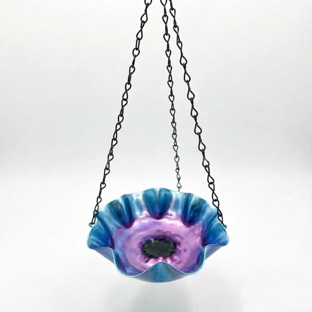 Iron Art Hanging Bird Bath Flower Shaped Hummingbird Feeder Bird Water Feeder  Outdoor Garden синий