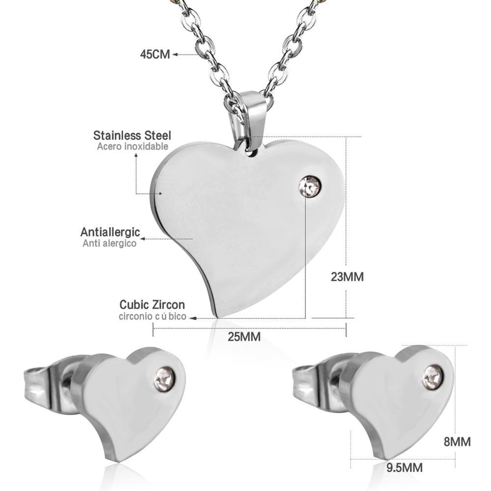 Love Earrings Necklace Set Fashion Sweet Necklace Cut Stainless Steel Jewelry Set Women