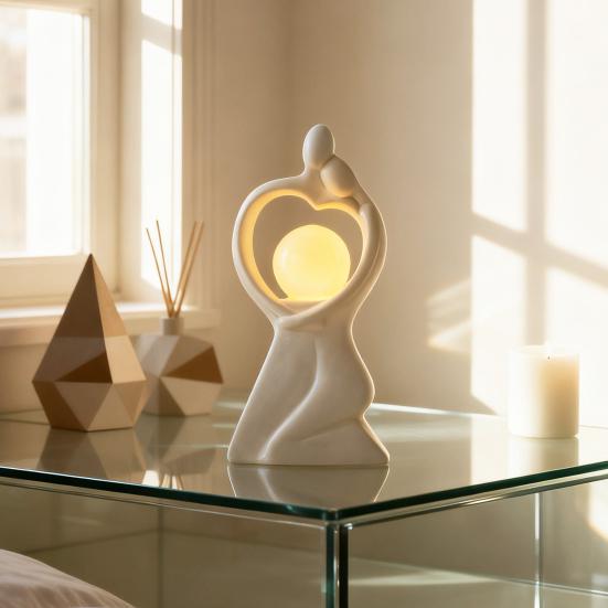 Minimalist Couple Night Light Ceramic Couple Statue Holding The Lamp Abstract Art Couple Figurine Nightlight for Home Bedroom Nightstand Decoration