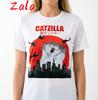 Funny Cute Art Japanese Cat Graphic Unisexs Tshirt Cat Lover Catzilla Unisex Tshirt Summer Casual T Shirts Unisexs Clothing Tops