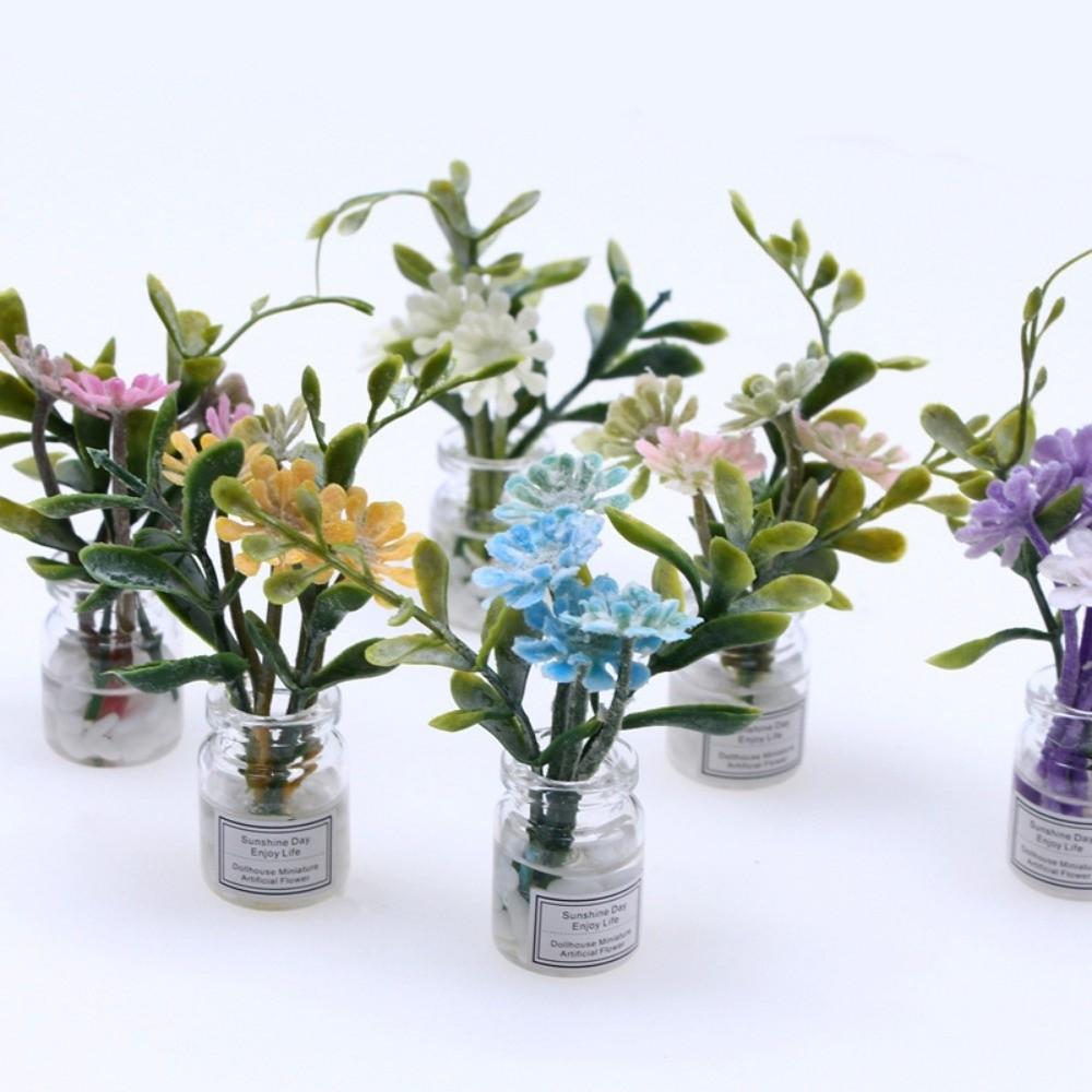 New 1:11 Dollhouse Miniature Simulation Vase Plastic 8 Styles Finished Flower Rose Garden Plant Miniature Dollhouse Decorations