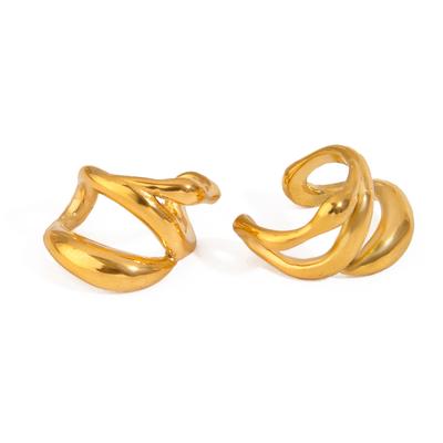 Youthway Modernes Design Spezialist Vergoldeter Edelstahl Unregelmäßige Linie Hohl Ohrclips Für Unisex Wasserdichter Schmuck Geschenk