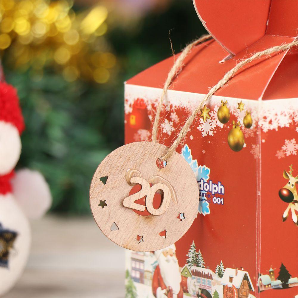 24pcs/set Merry Christmas Gift Bags Decor Xmas Countdown Hanging Tags Number Label Wooden Pendant Christmas Advent Calendar