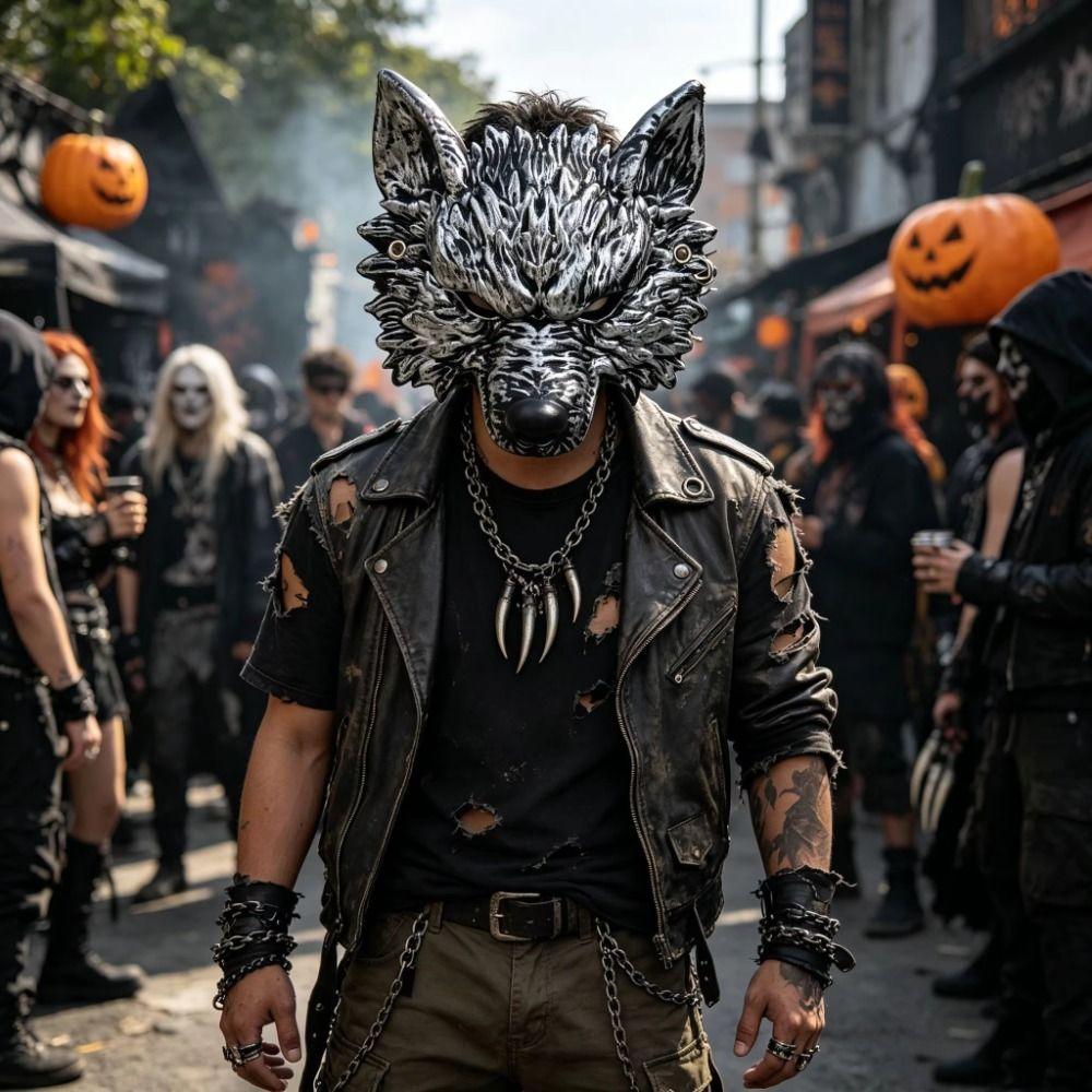 Black Silver Finish Party Costume Mask Funny Cosplay Werewolf Mask Dress Up Prop