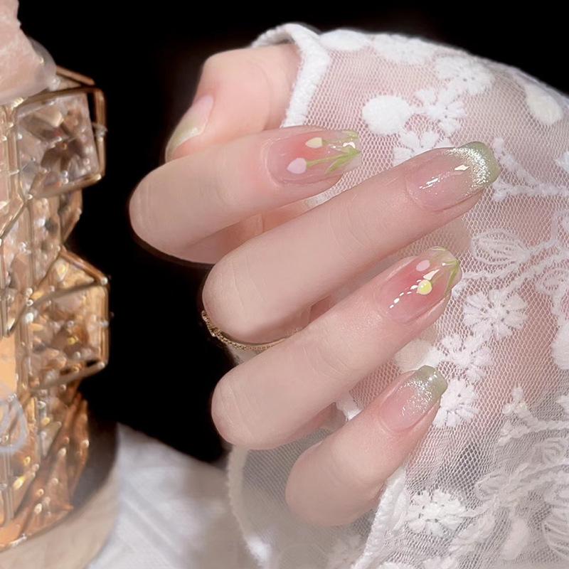Handmade High-End Removable Tulip Cat-Eye Blush False Nail Tips