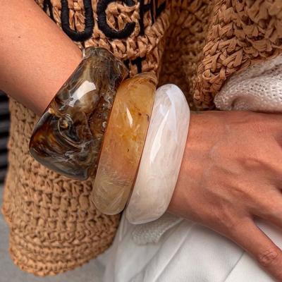 Vintage Irregular Chunky Bangles Geometric Exaggerated Resin Acrylic Bracelets Thick Lady's Bracelet