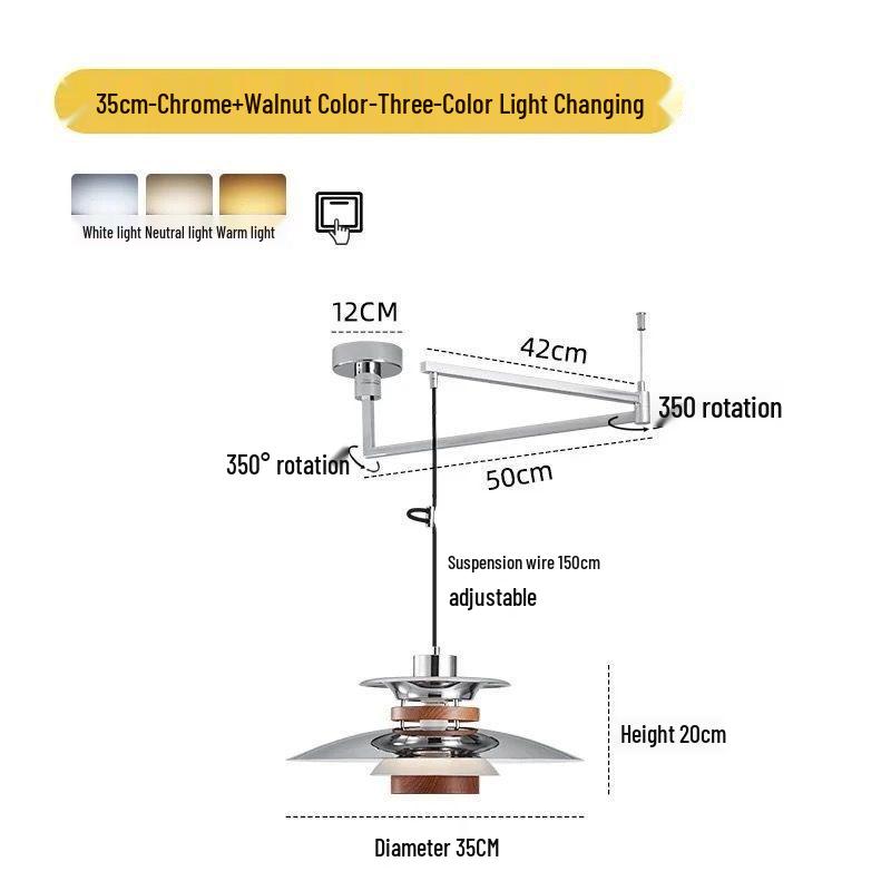 

Scandinavian Swing Arm Pendant Light - Retro Walnut Design for Dining and Bar