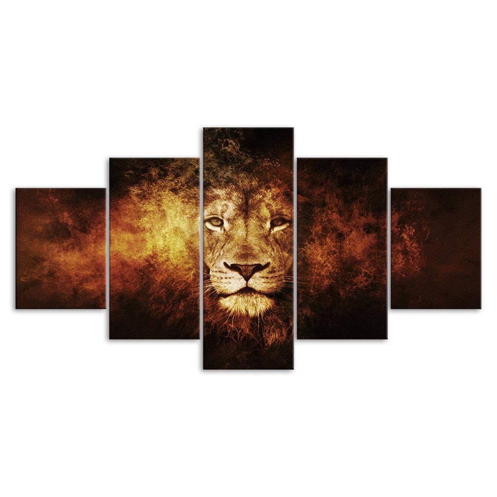 Mystic Lion Fantasy 5 Piece Five Panel Wall Canvas Print Modern Art Poster Home Decor Gift For Him For Her