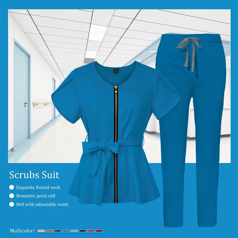 Beautician Work Set Pet Clinic Medical Uniforms Short Sleeved Nurse Scrub Set Medical Women Uniform Operating Room Suit Overalls