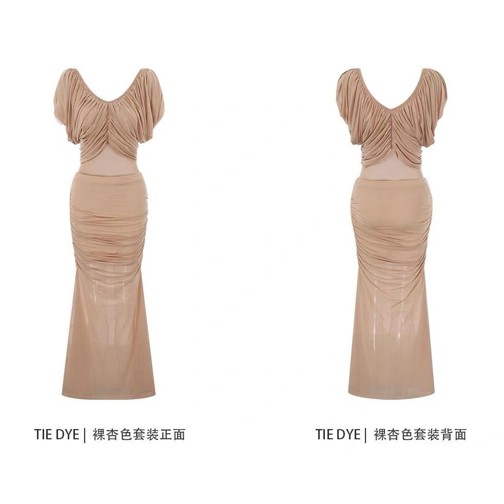 Royal sister sexy pure desire wind v-neck dress summer new foreign style age reduction waist thin long dress women