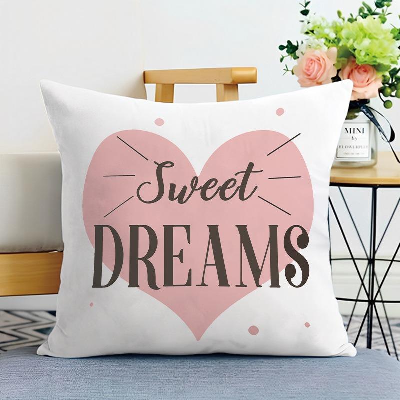 Pink Girly Print Decorative Pillowcase Bedroom Living Room Square Cushion Pillowcase