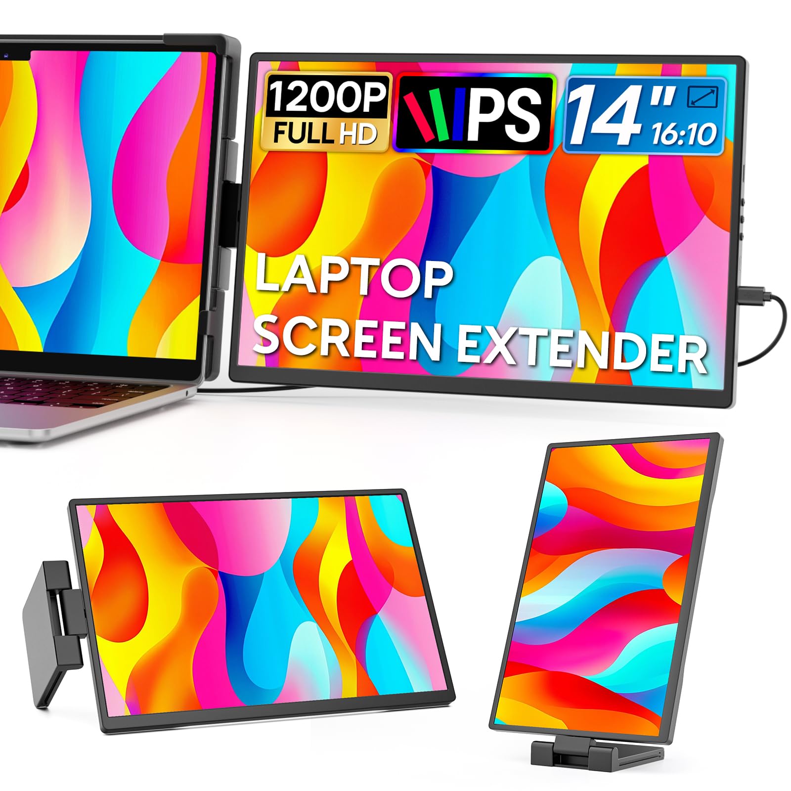 

Dopesplay Rotation 1 Screen Dual Display Inch Double Monitor Mobile 14 Inch Laptop Screen Extender FHD IPS Portable PC Dual Monitor Foldable One Cable чорний