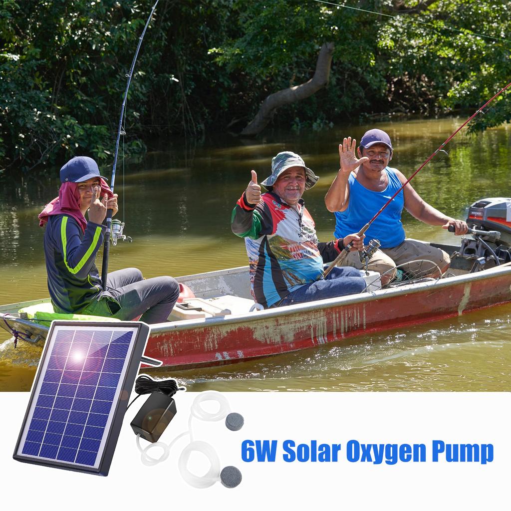 6W Solar Oxygen Pump Fish Tank Oxygenator Aquarium Oxygen Aerator Air Pump Fishing Aerator with