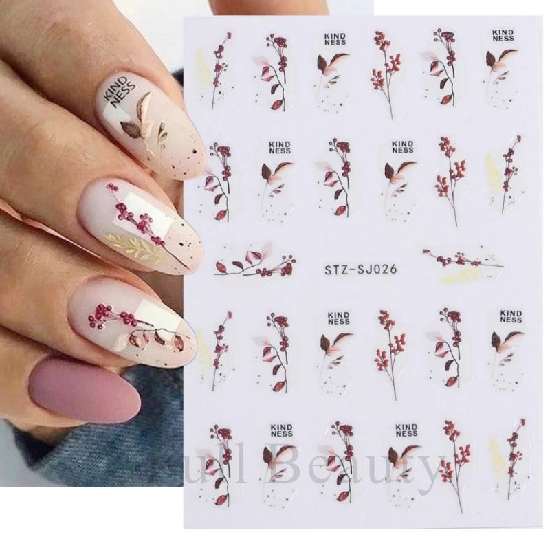 Cotton Flowers Transfer Decals 3D Nail Stickers Gold Leaf Nail Adhesive Sliders Nail Manicure Decorations