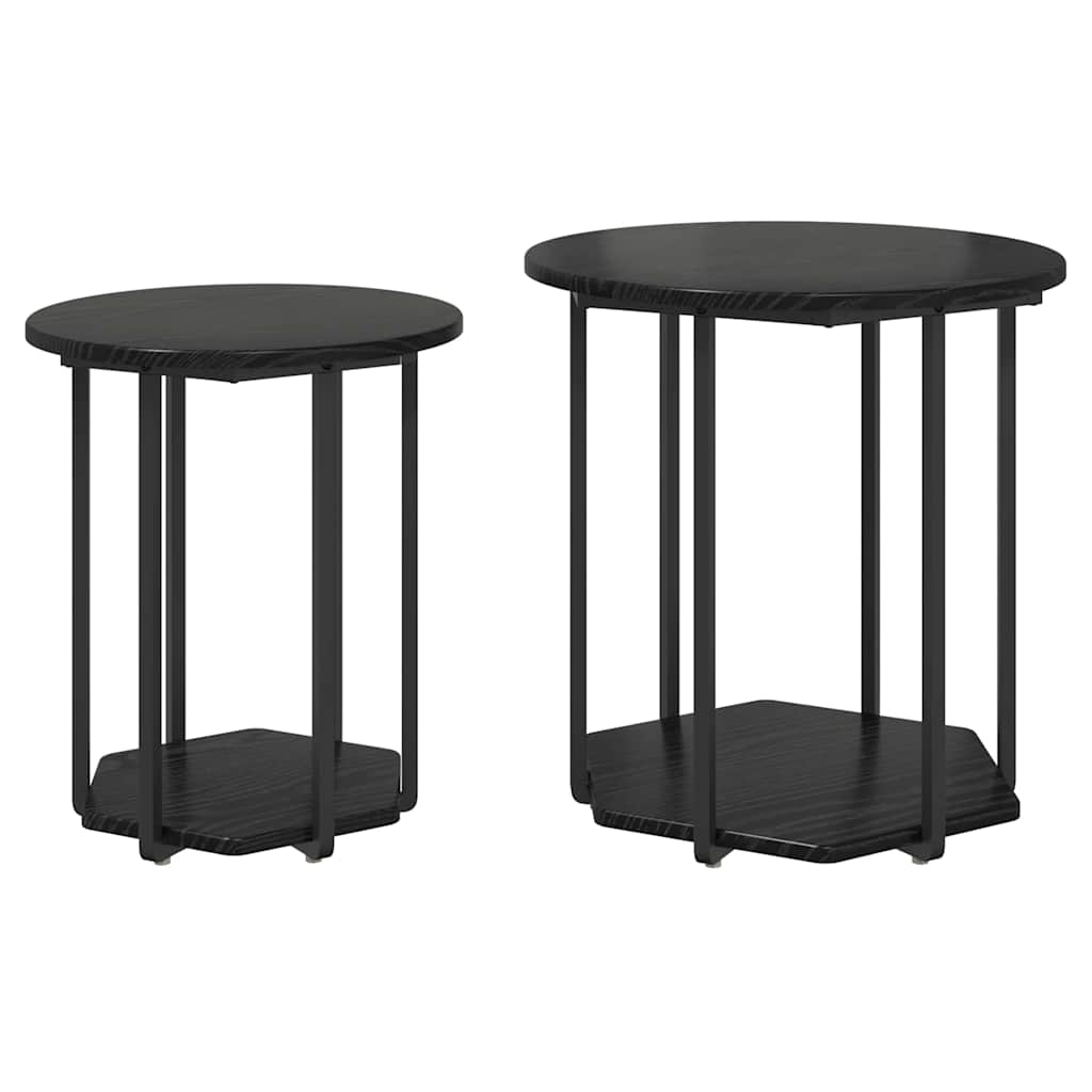 Side Table Set with Shelf 2 Pcs Black Oak Effect