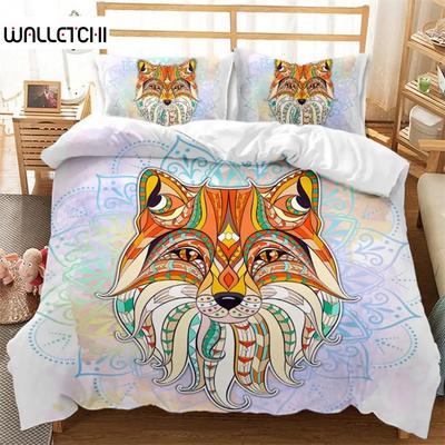 Exotic Ethnic Animals Duvet Cover King For Kid Adult Bohemian Mandala Bedding Set Microfiber Colorful Deer Wolf Head Quilt Cover