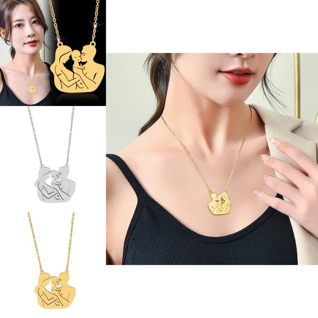 Highquality Polished Titanium Steel Family Necklace For Trendy Couples In Elegant Gold And Silver Colors