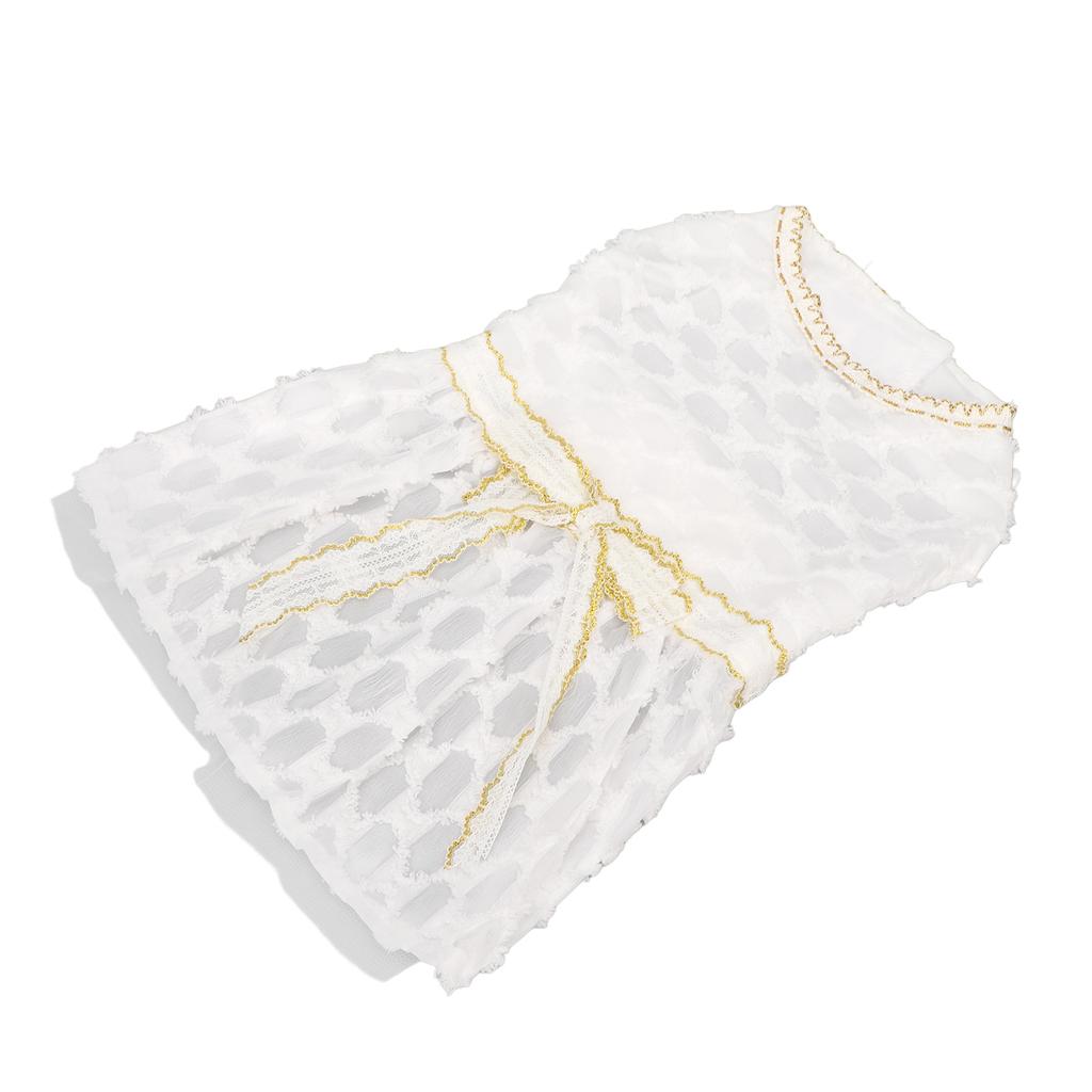 Princess Dog Dress Cute Soft Elastic Lightweight Breathable Puppy Bow Dress for Pet Outfits White
