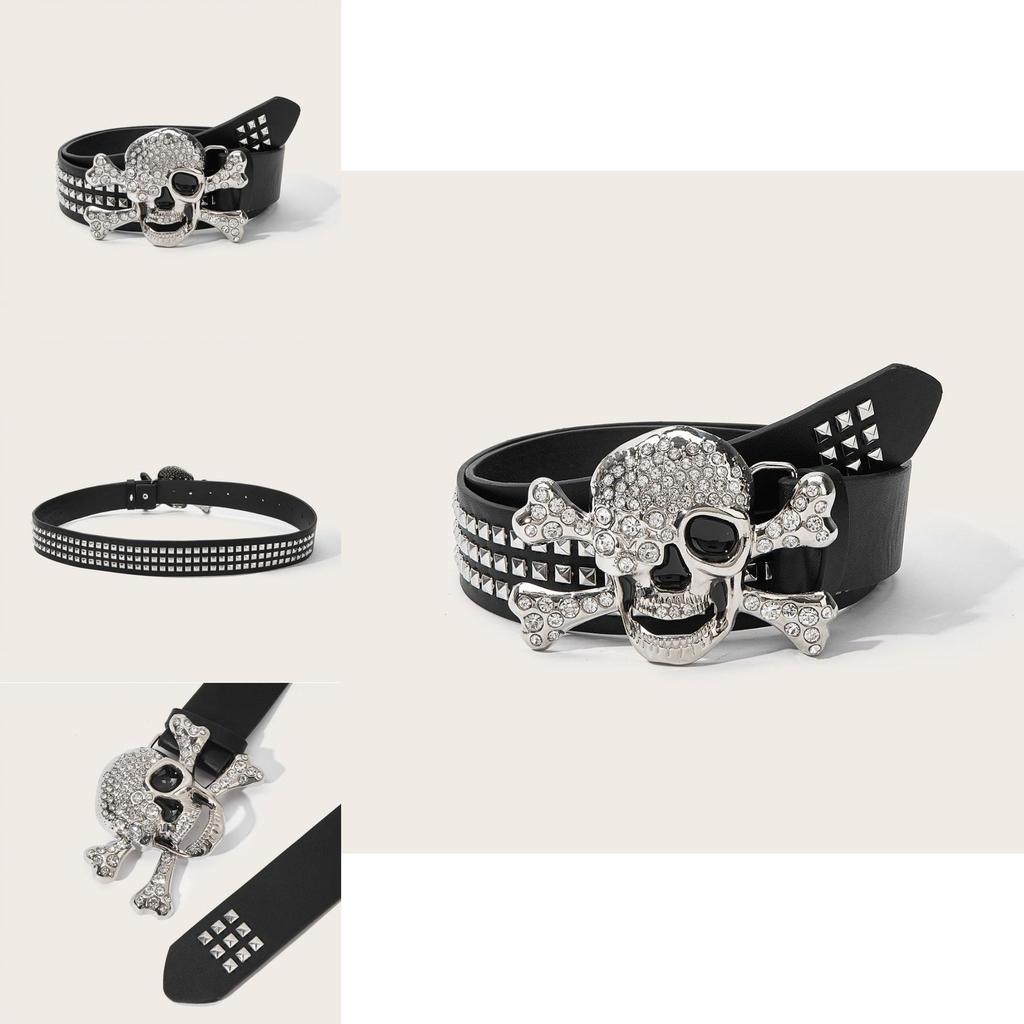 Punk Skull Leather Belt With Alloy Buckle For Men And Casual Wear