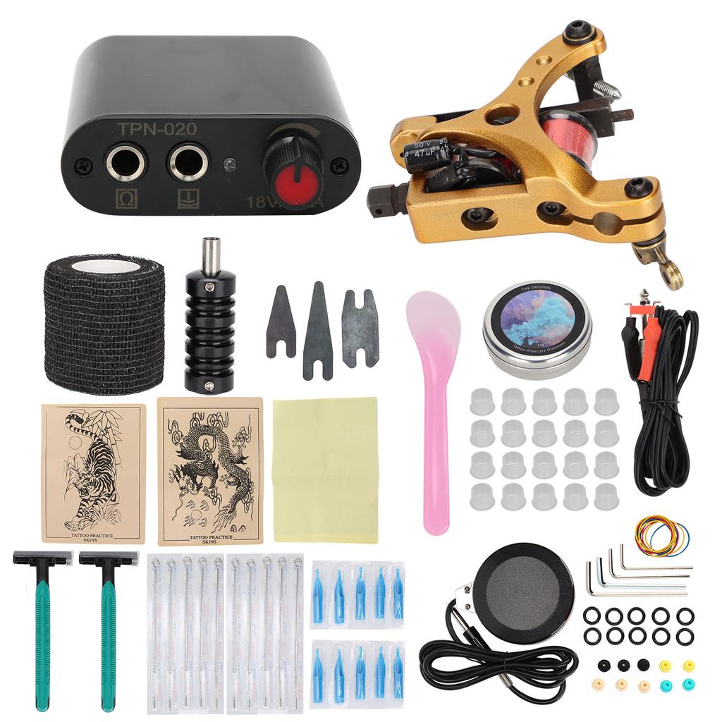 Complete Tattoo Coil Machine Kit Tattoo Silicone Practice Skin Repair Cream Tattoo Accessories