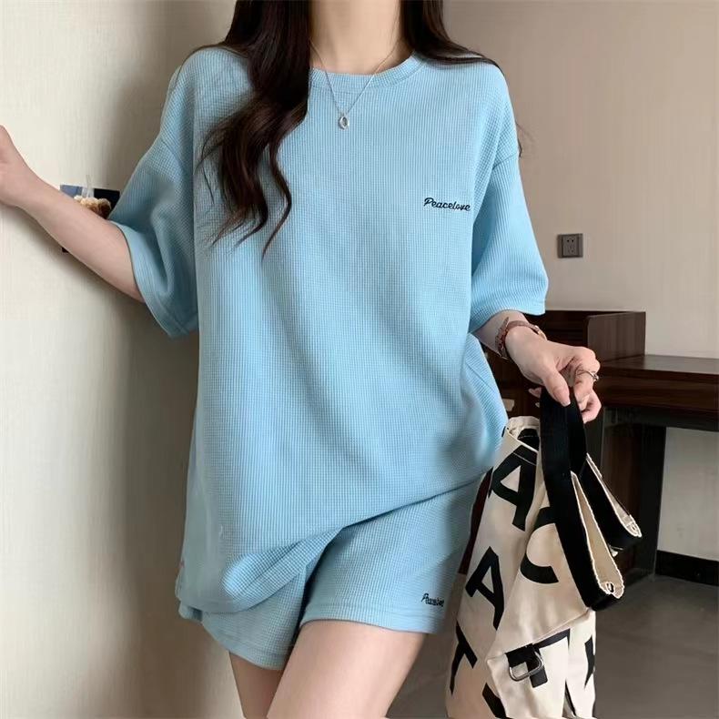 Women's Summer Waffle Two-Piece Set: Casual Hong Kong Style Shorts & Top