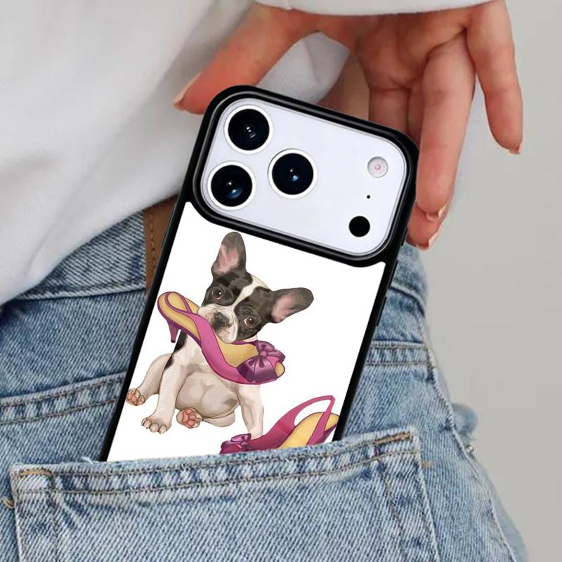 Cartoon French Bulldog Soft Phone Case for iPhone 16e 15 14 13 12 17 Pro Max Plus Air 17pro Cover Coque