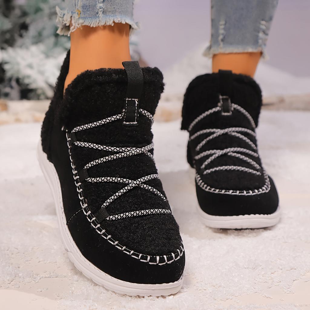 Women's Fluffy Plush Winter Boots Thick Warm Fleece Lined Comfortable Flat Ankle Boots