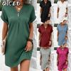 Fashion Summer Spring Solid Color Print Short Sleeve V-Neck Casual Dresses