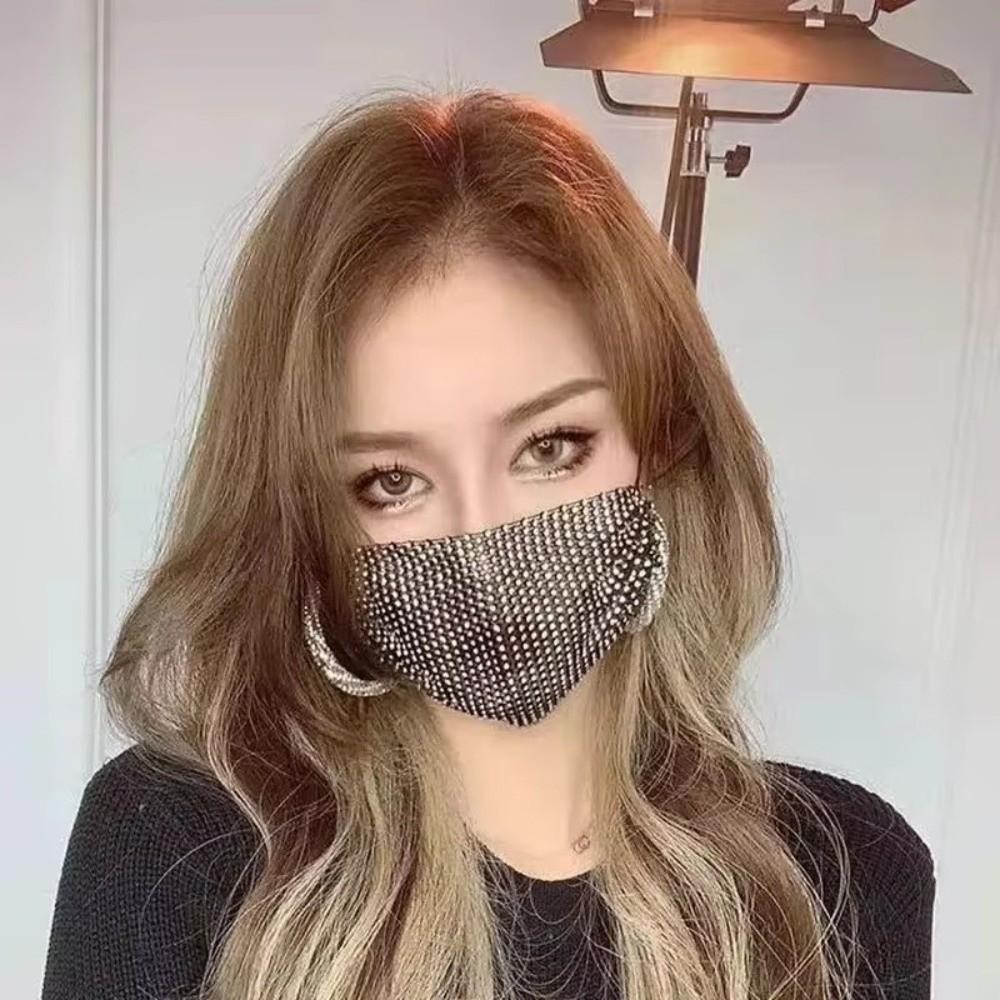 Sexy Face Covering Sparkling Rhinestone Nightclub Music Festival Party Costume Face Mask Women