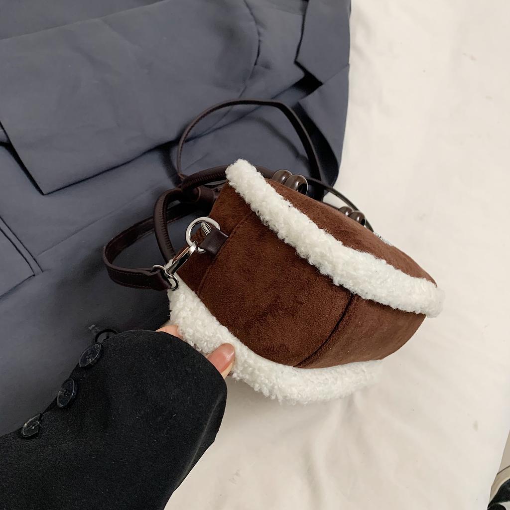 Vintage Cotton Candy Crossbody Bag for Commuting  Furry Fringe Suede Bowling Bag