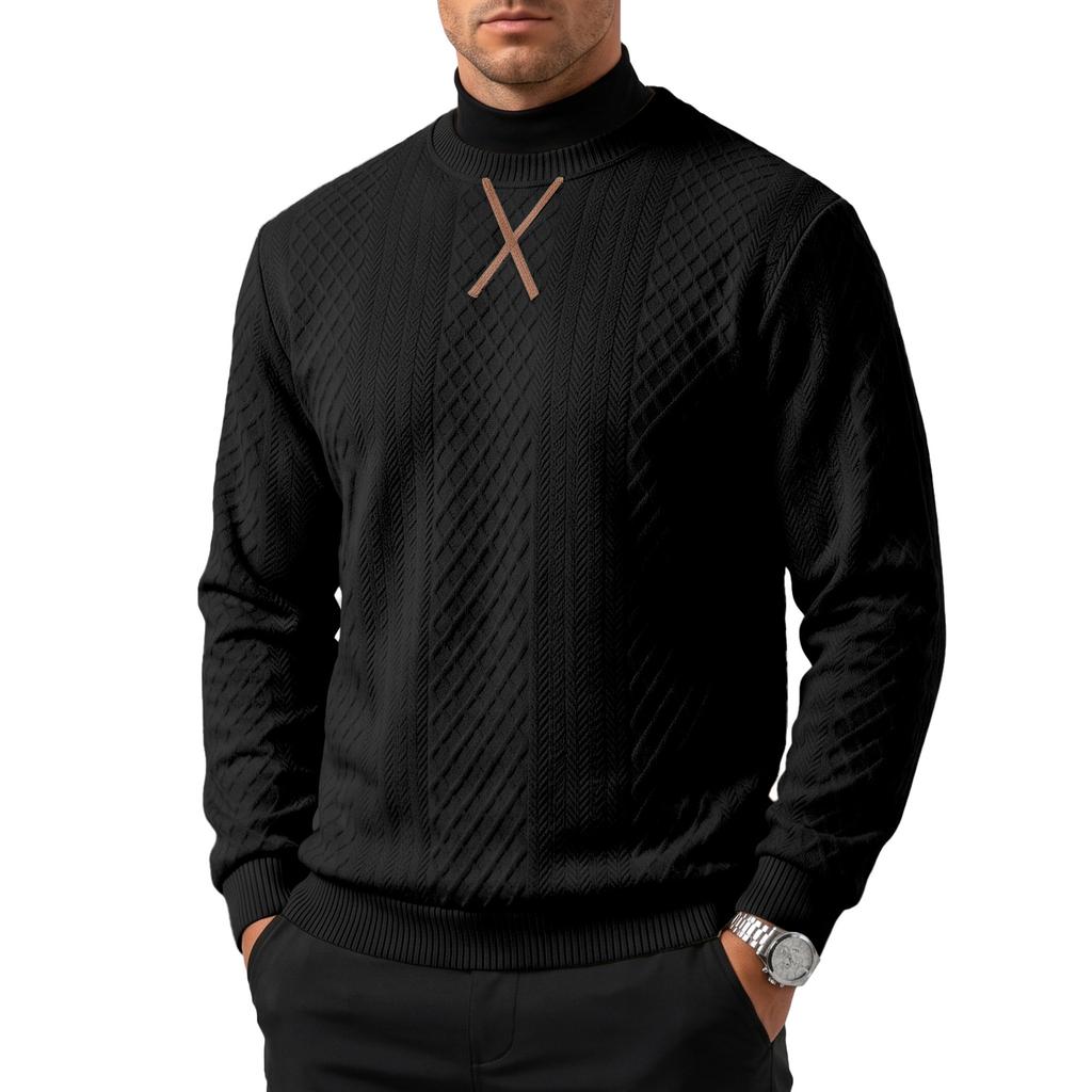 Men's Geometric Jacquard Textured Crew Neck Sweatshirt, Long Sleeve X Stitch Decor Casual Pullover Top for Daily Wear