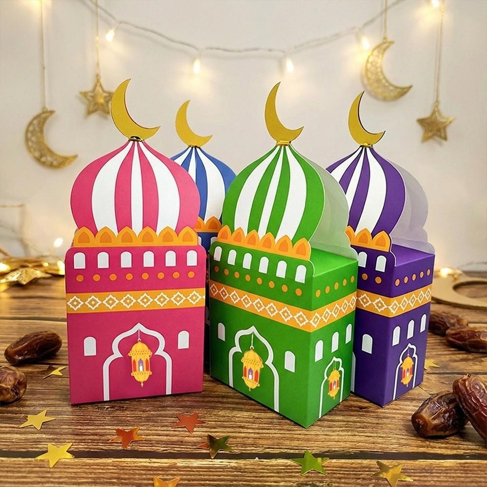 12Pcs Moon Castle Pattern Ramadan Kareem Box Favor Bags Candy Packaging Box  Eid Al Adha