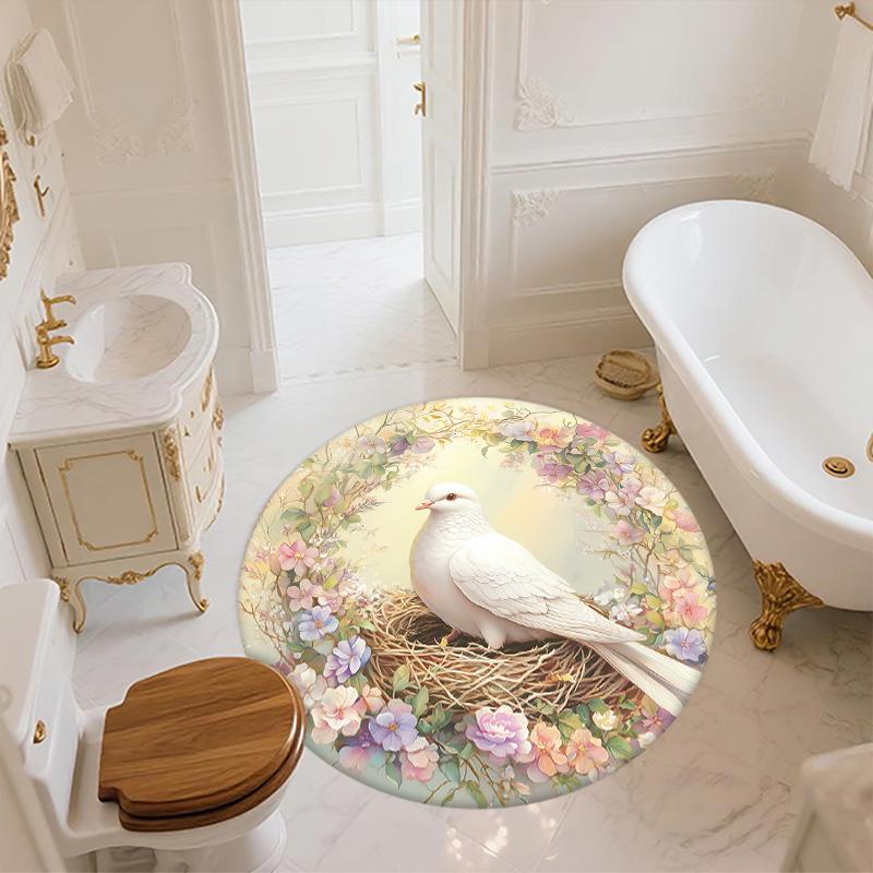 Flower Bird,Round Area Rug,Carpet Rug for Living Room Bedroom Sofa Playroom Decor,Non-slip Floor Mat