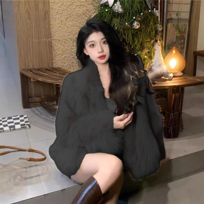 

Женская меховая куртка с коротким воротником-стойкой, топ из искусственного меха лисы, новая плюшевая женская одежда, легкая XXL чёрный