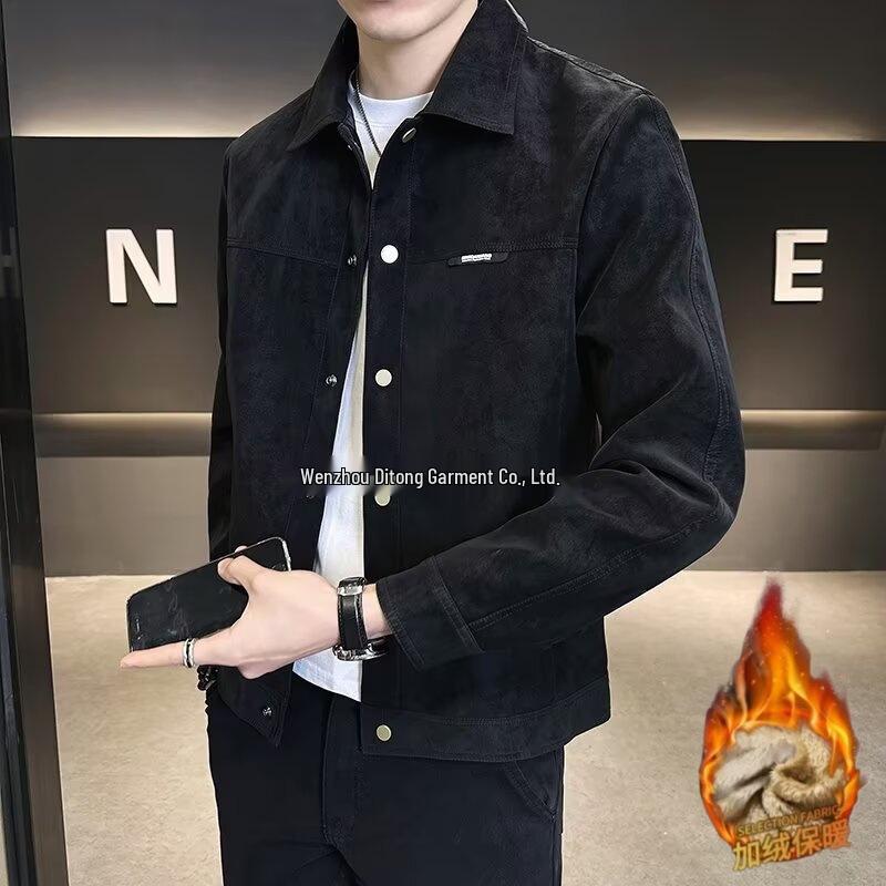 2025 Men's Suede Plush Lapel Jacket - Trendy Spring/Autumn Street Style, High-End & Versatile