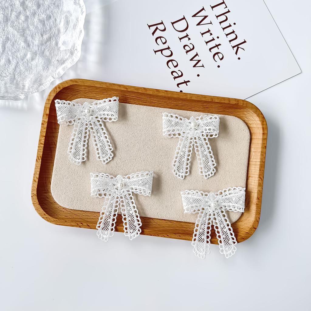 White Bead Embroidered Bow Decal Dress Decorative Accessories Cloth Sticker