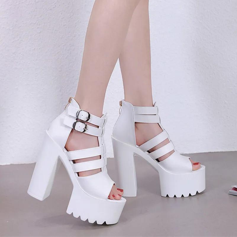 

Fashion 15CM Women Platform Sandals High Heel Buckle Summer Elegant Luxury Designer Trendy Dress Shoes New Fashion Casual 34 белый
