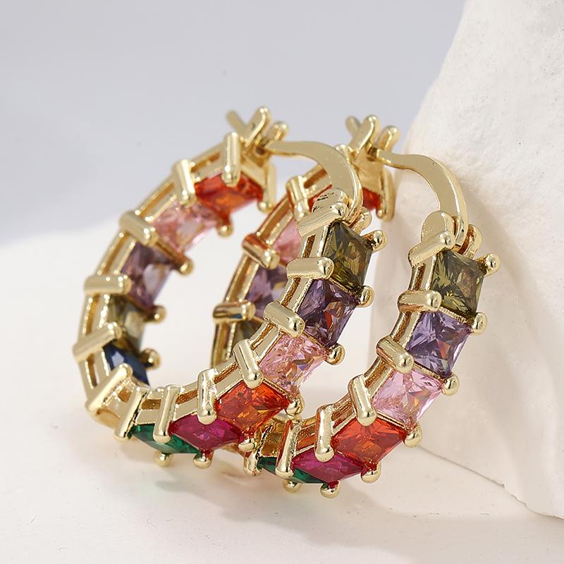 Luxury Gold Color Inlaid Multicolored Zircon Copper Hoop Women's Earrings Exquisite Wedding Party Earrings Woman Fashion Zircon