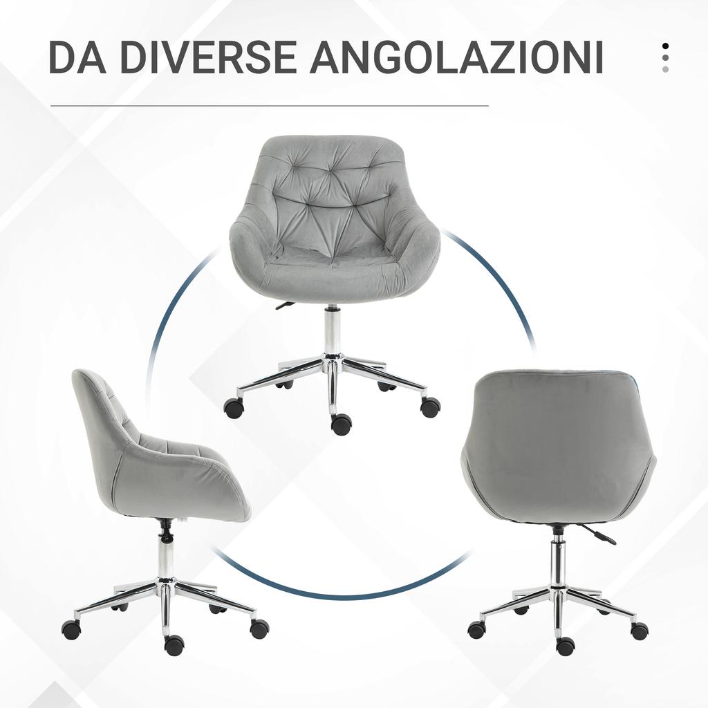Ergonomic Swivel Office Chair with Adjustable Height and Wheels, Velvet Covering, 59x58x80-90cm, Grey