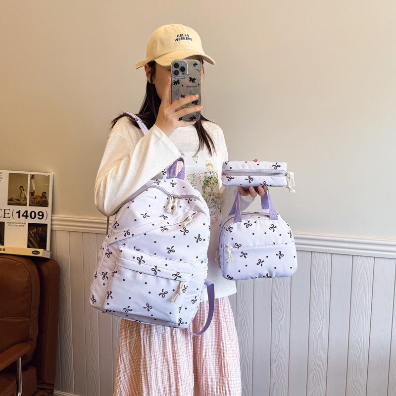 Women's Trendy Floral 3-Piece Backpack Set with Bow Print – Cute, Lightweight, and Versatile for Students