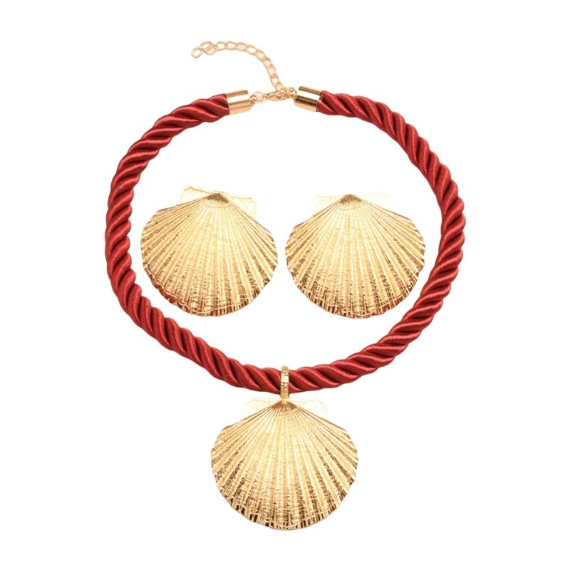 Elegant Shell Pendant Necklace and Earrings Set Handmade Weddings Accessories Fashionable Jewelry for Women Girls