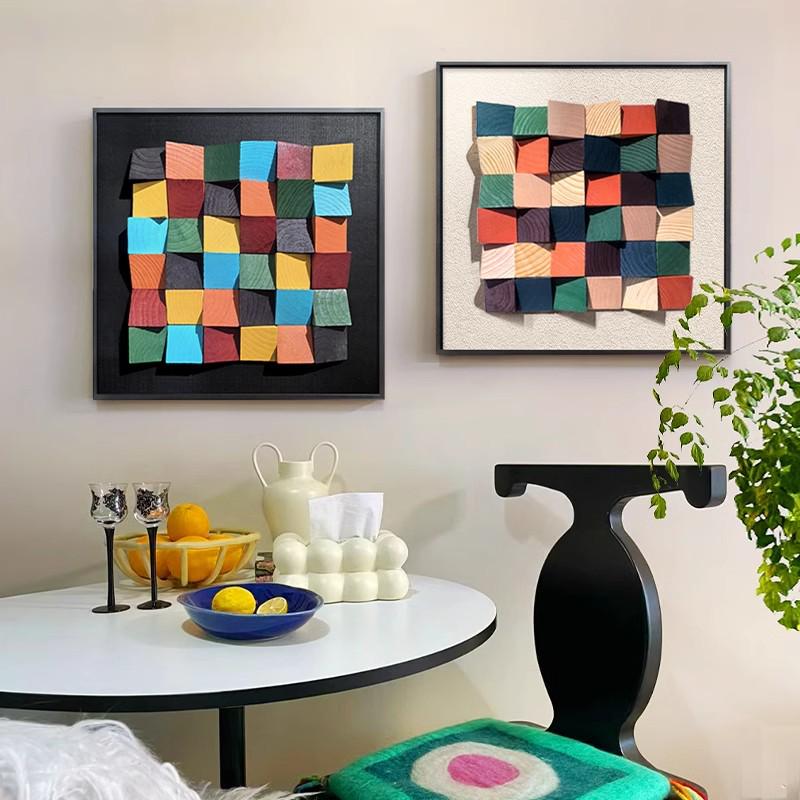 3D Solid Wood Mosaic Geometric Abstract Wall Art for TV Background or Entrance Hall
