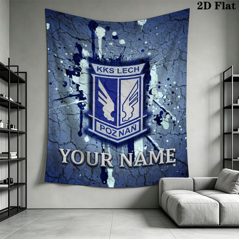 Custom Name Kks Lech Poznan Wall Tapestry Aesthetic Wall Hanging Printed Fabric Blanket Decorative Tapestries for Bedroom Living Room Home Decor